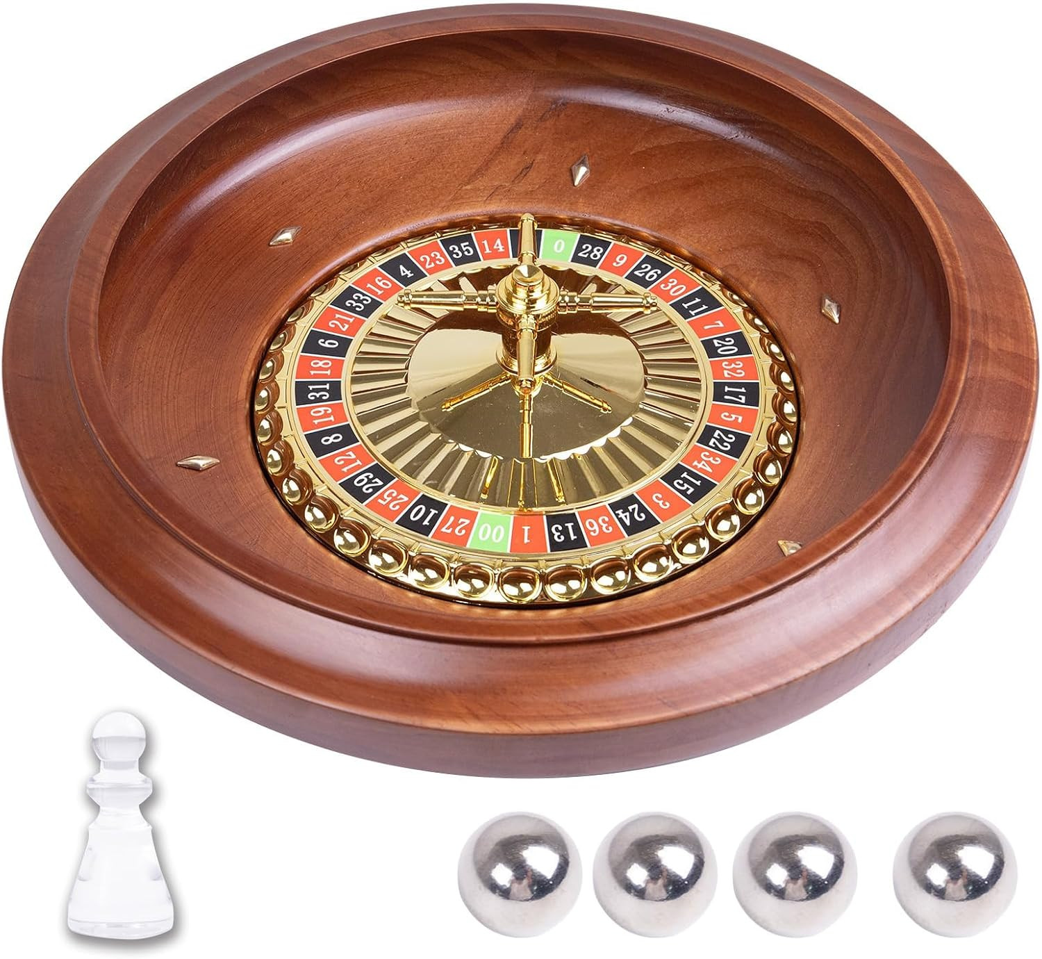 16 Inch Wooden Roulette Wheel, Handcrafted Casino Style Solid Wood Roulette with 16 Inch Wooden Roulette Wheel, Handcrafted Casino Style Solid Wood Roulette with