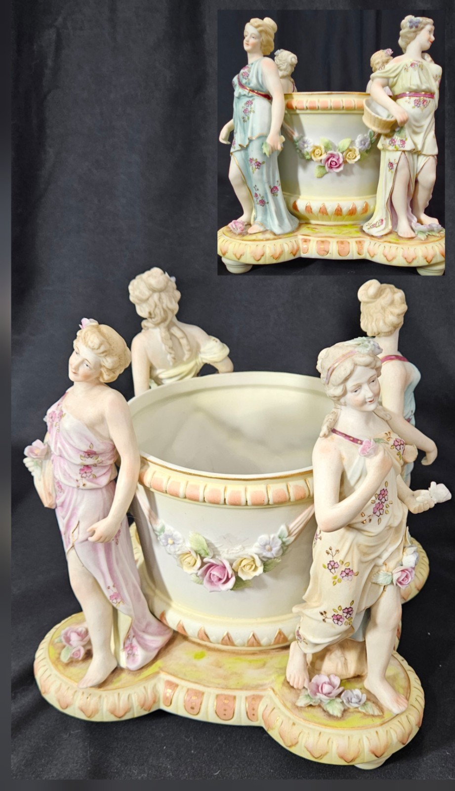 Arnart 7397 4 Seasons Figurine Planter Signed Rozzy Greek Neoclassical Goddesses