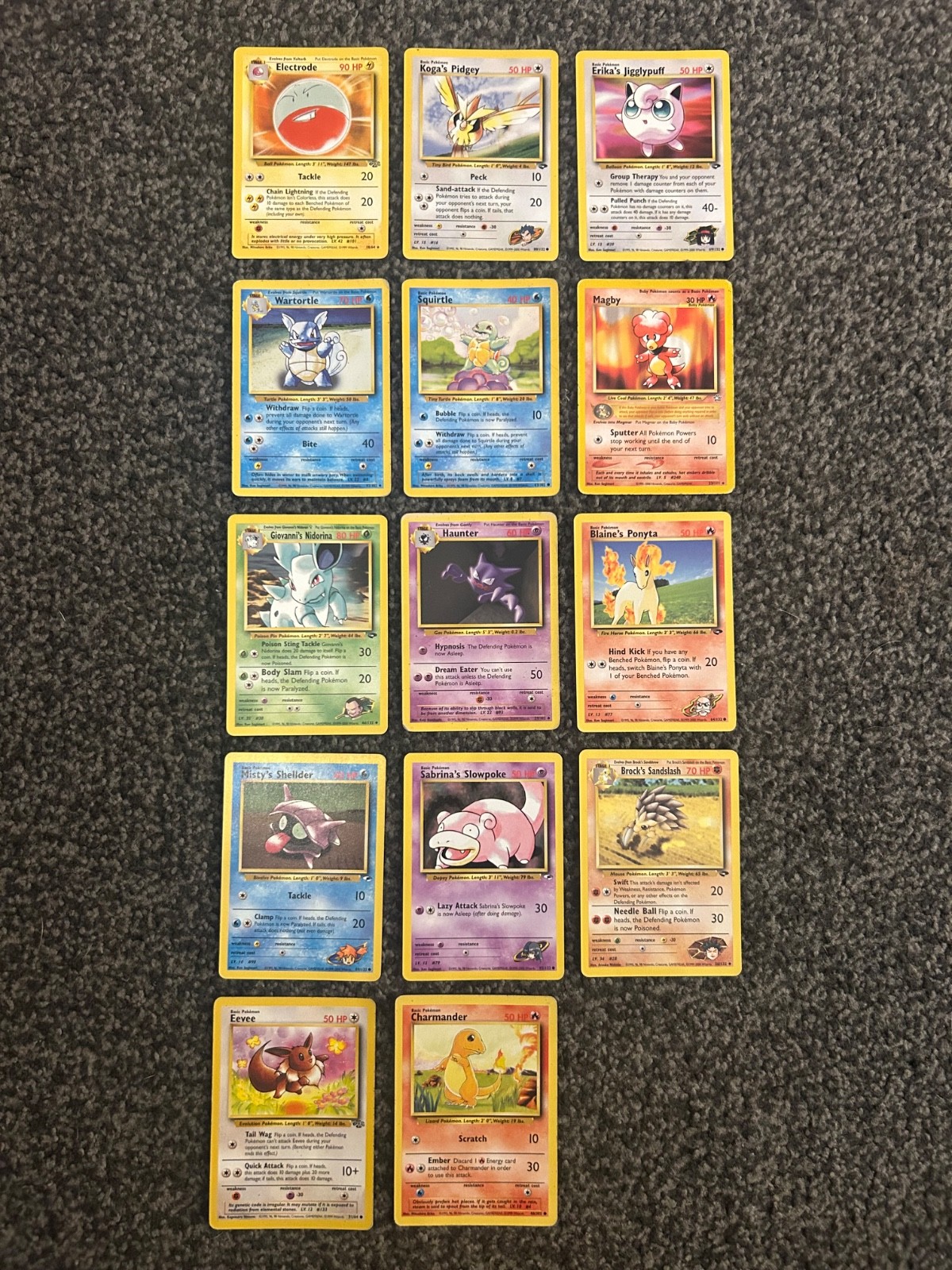 Vintage Pokemon Cards WOTC Bundle Squirtle Charmander Eevee Gym Rocket 1999