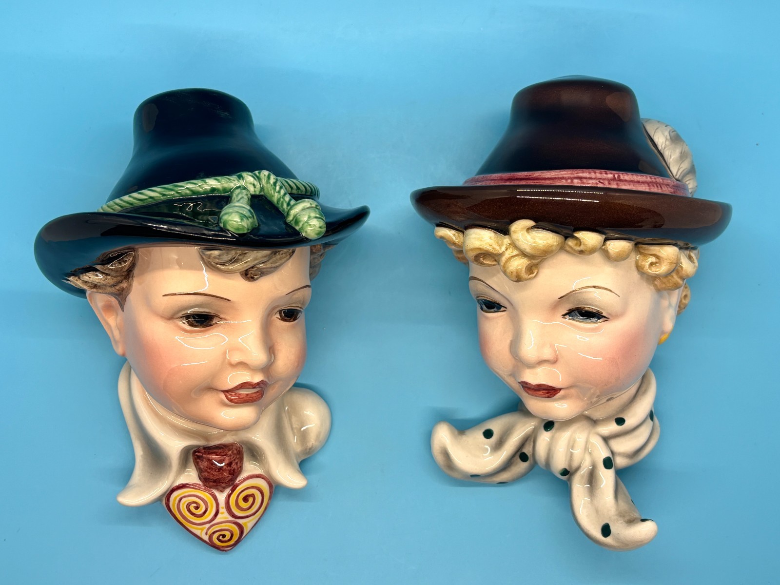 Art Deco Wien Keramos Ceramic Art Masks – Lot of 2 Boy & Girl