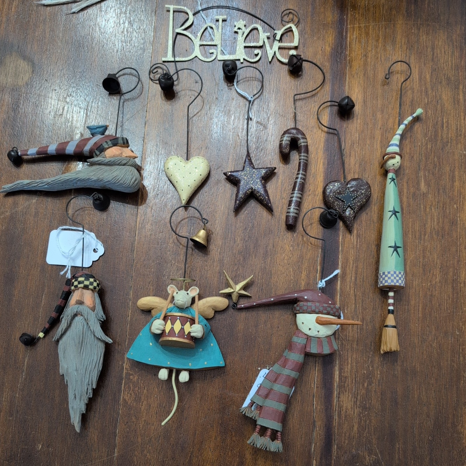 Primitive Folk Art Christmas Decor Lot Of 10 Resin With Wire Hangers