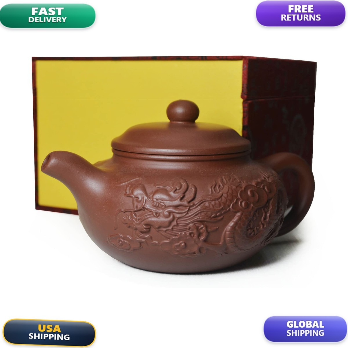 Yxhupot Teapot 8.6oz Chinese Dragon Yixing Clay Zisha Black