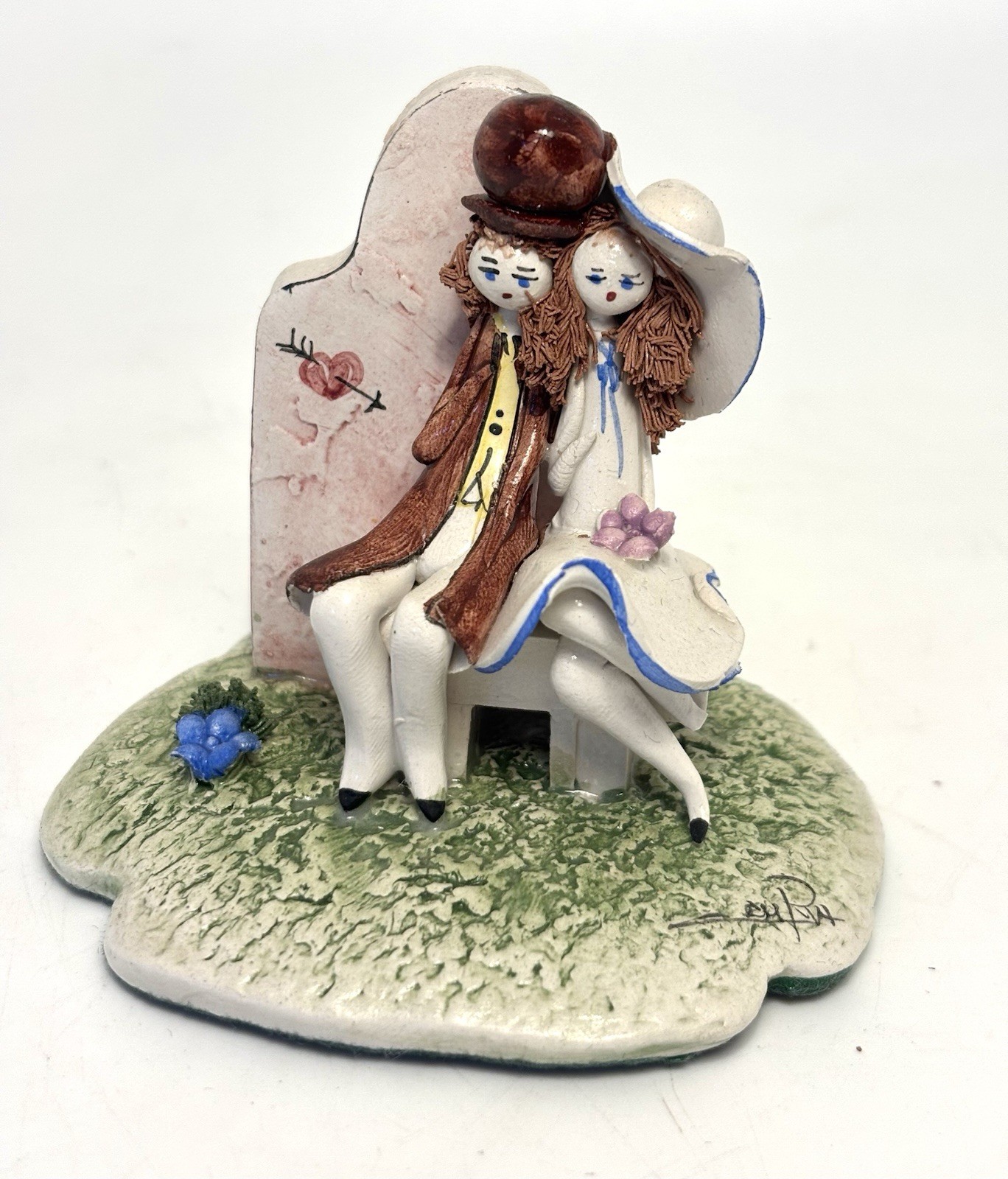Vintage Signed Lino Zampiva Ceramic Figurine Couple W/Spaghetti Hair Italy