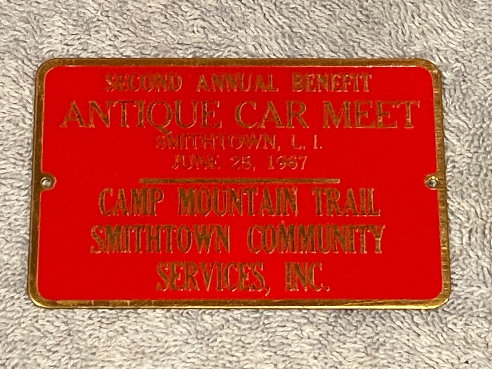 Vintage Auto Show Plaque - 1967 2nd Annual Car Meet Smithtown, Long Island, NY Vintage Auto Show Plaque - 1967 2nd Annual Car Meet Smithtown, Long Island, NY
