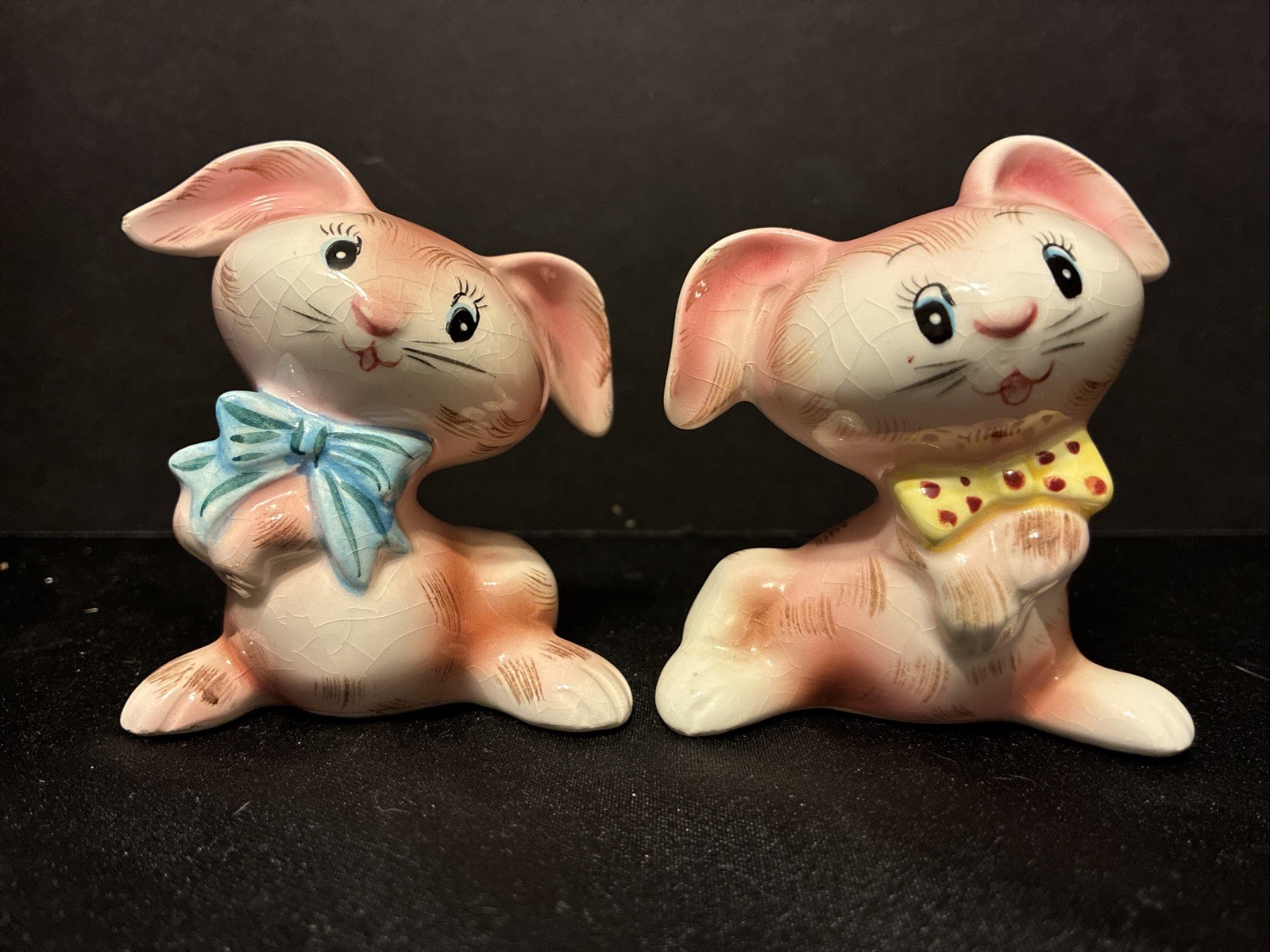 Vintage PY Japan Pink Bunny Rabbit Salt and Pepper Shakers 1950’s MCM *HTF Rare*