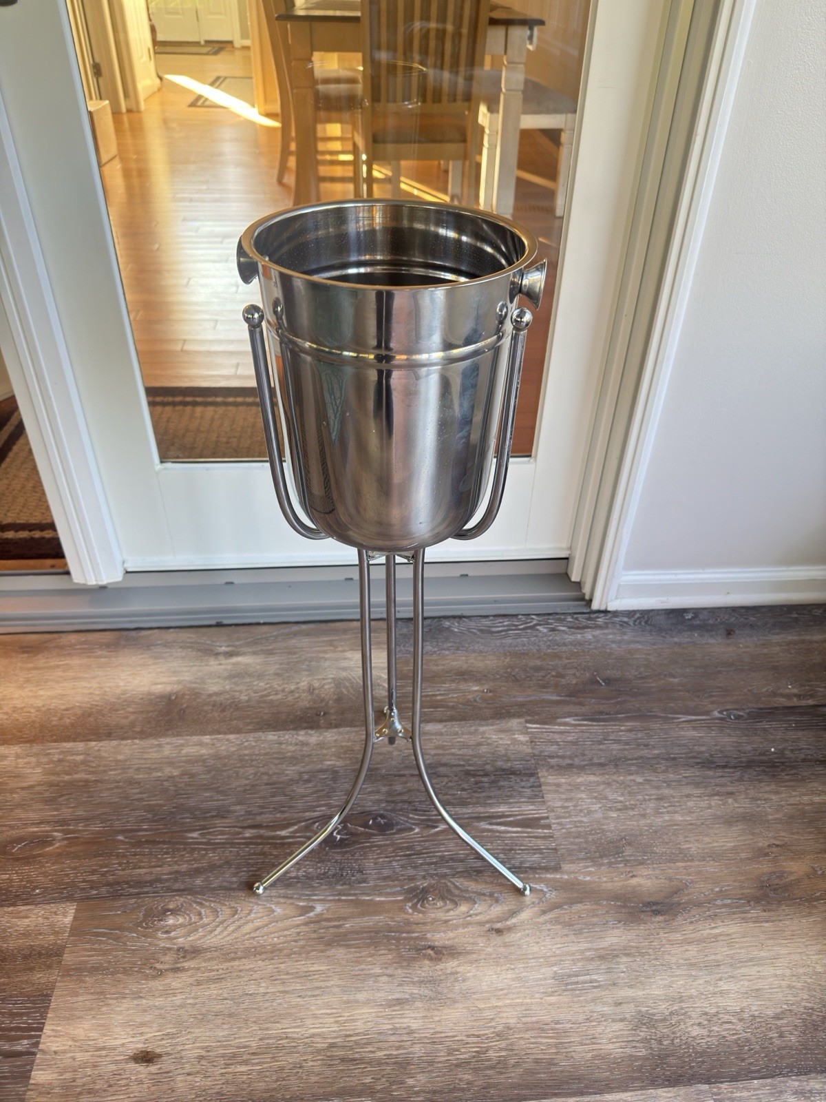 VTG MCM Hollywood Regency Chrome stainless Ice Bucket on Stand  31” Tall