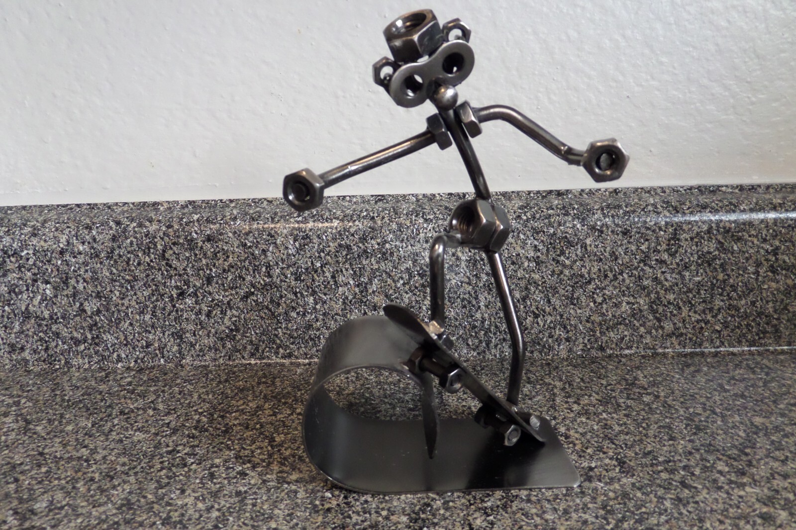 Metal Art Scupture Welded Nuts and Bolts Skateboarder 7 inch Tall