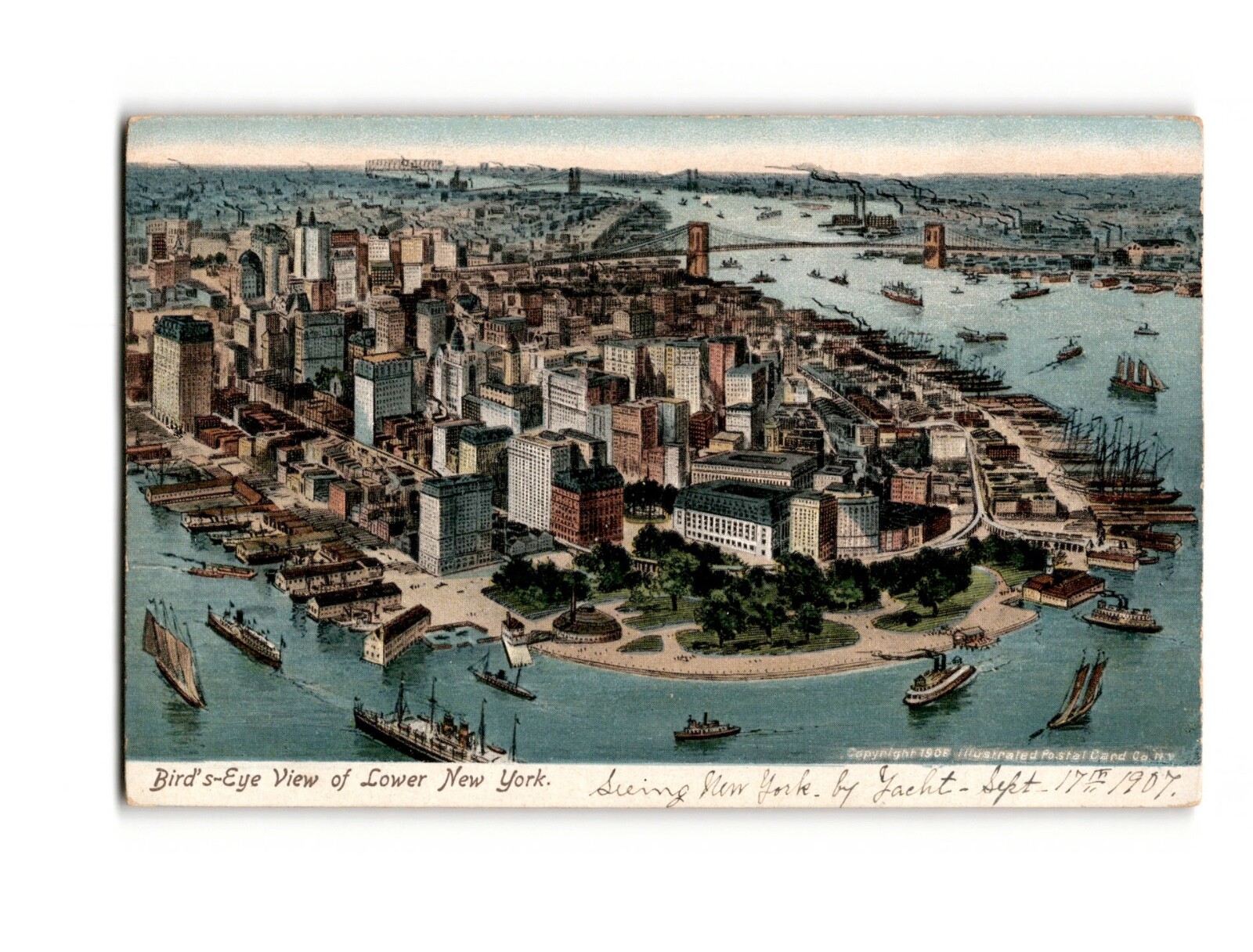 1907 Bird\'s-Eye View Lower New York City Illustrated Postal Card Co., Germany