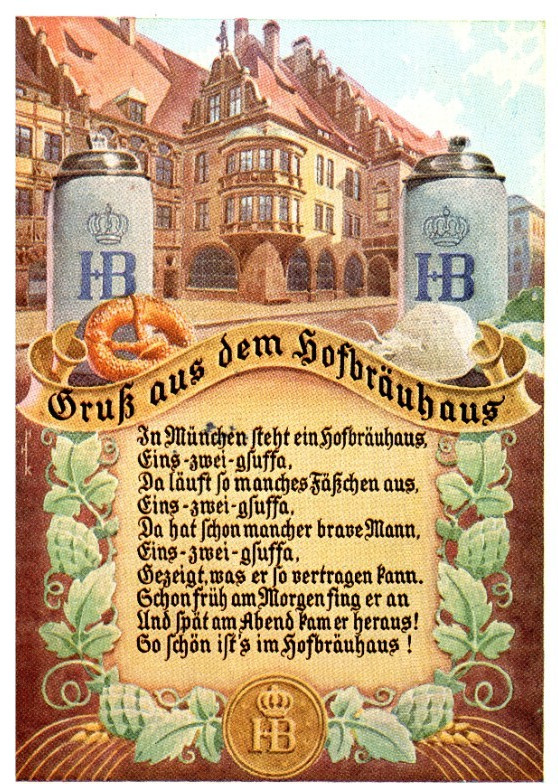Vintage Postcard Gruss aus dem Hofbräuhaus Munich Beer Hall Scene