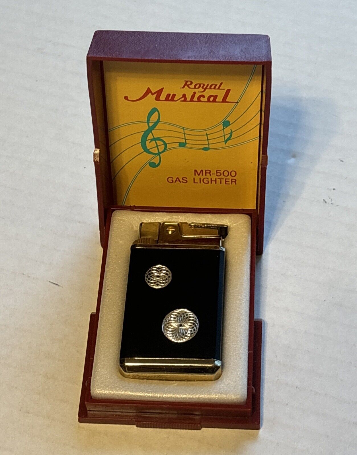 Vintage Royal Musical MR-500 Gas Tobacco Lighter w/Original Case Japan #2 Works