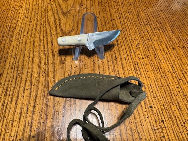 Miniature High Carbon Steel Cleaver Knife, bone handle,  naugahyde neck hanger