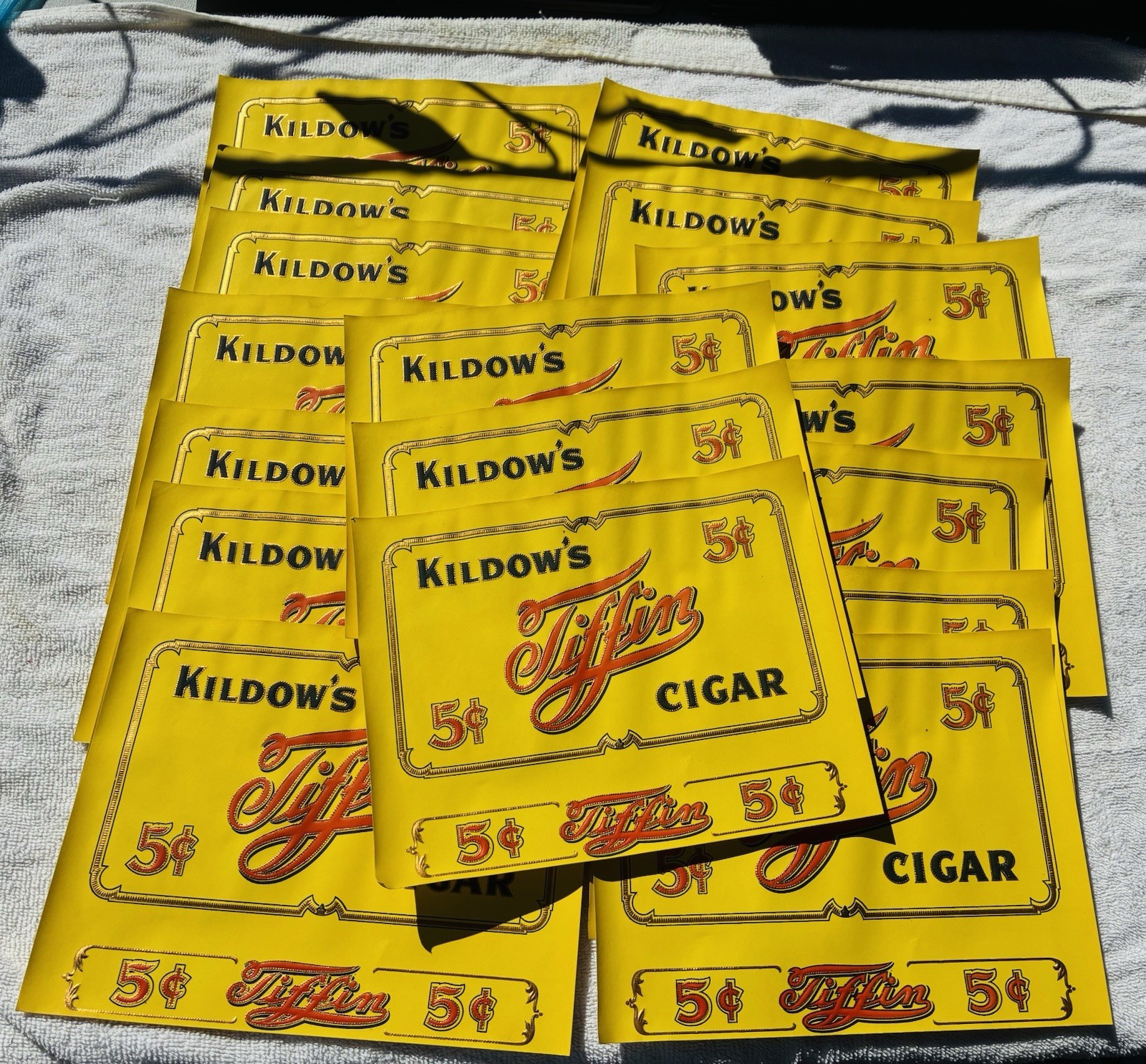 Vintage Kildow’s Tiffin Cogar Embossed Box Label Sign 17Pcs Lot