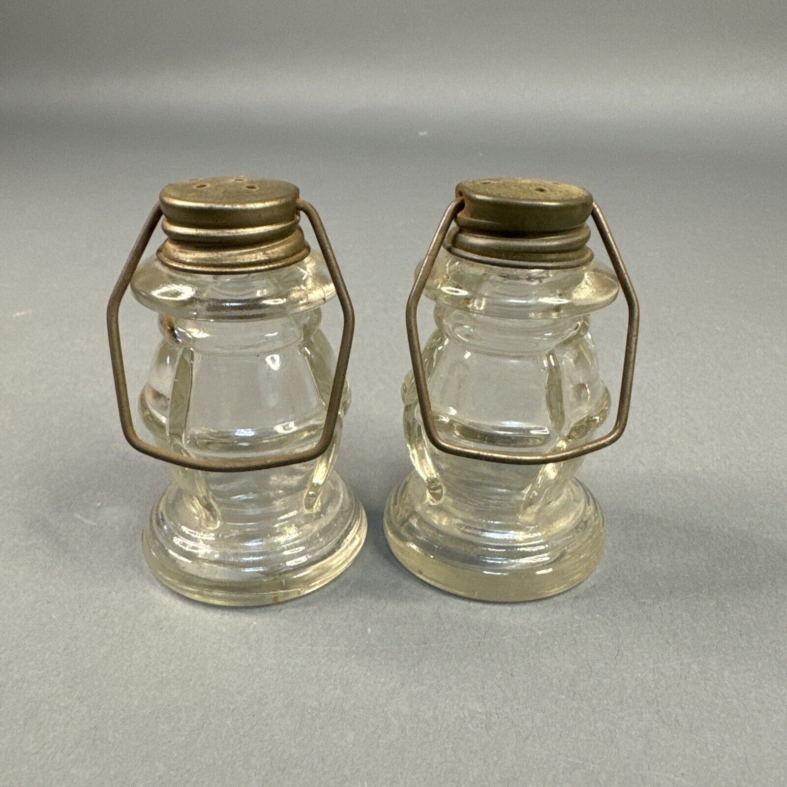 Pair Antique Glass Lantern Salt And Pepper Shakers