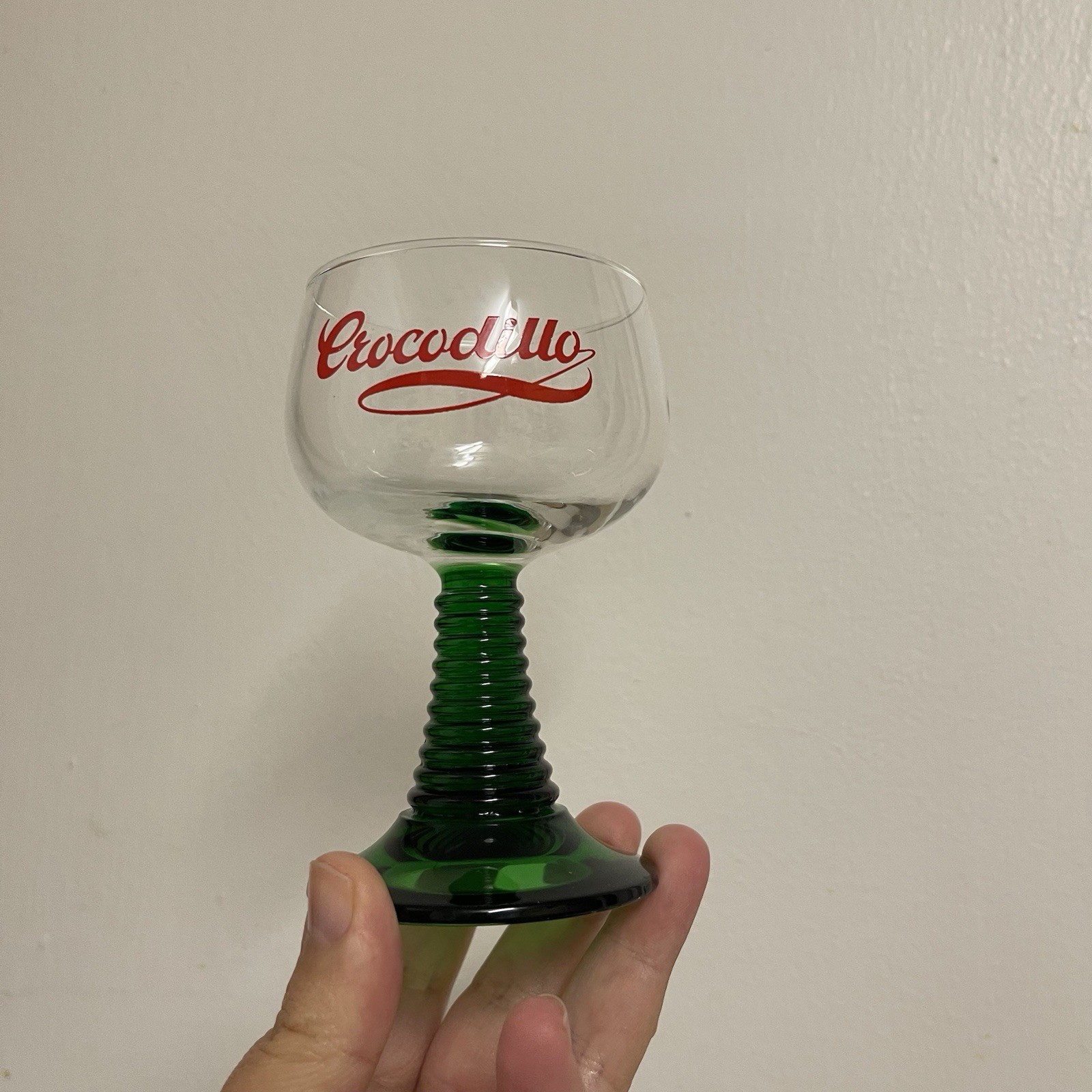 Vintage Crocodillo Glass with Green Beehive Stem - French Advertising Drinkware