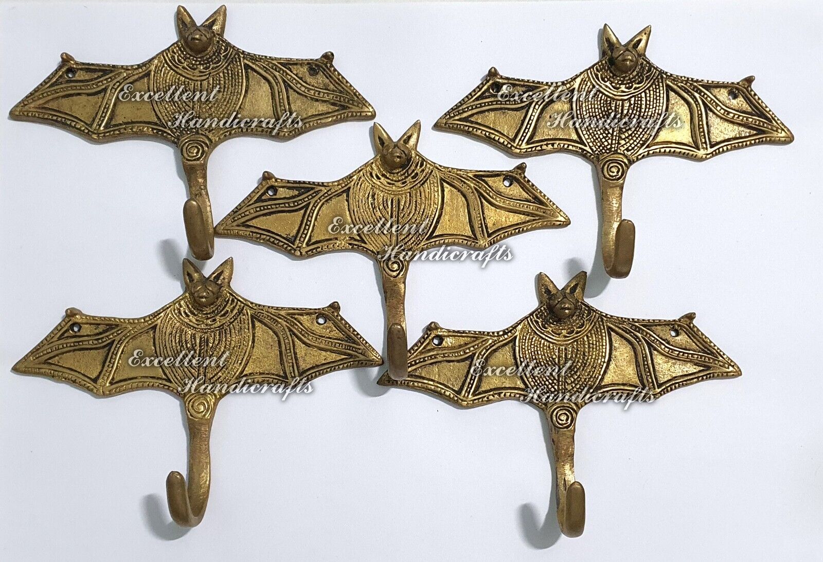 5 Attractive Antique Vintage Style Brass made Bat Design Coat Hooks Key Holder