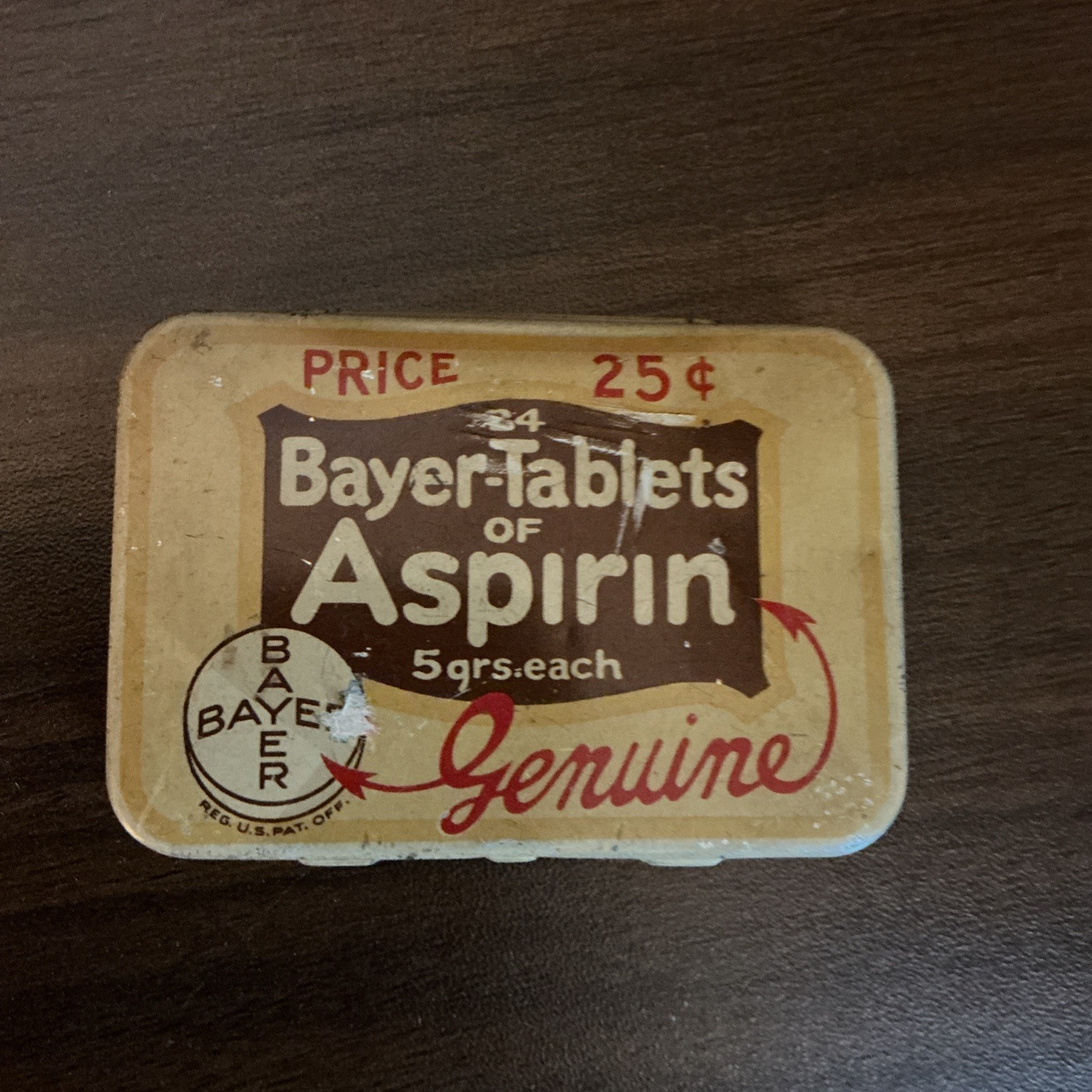 Bayer Vintage Genuine Aspirin Tablets Tin 25¢ Price 24 Tablets Medicine