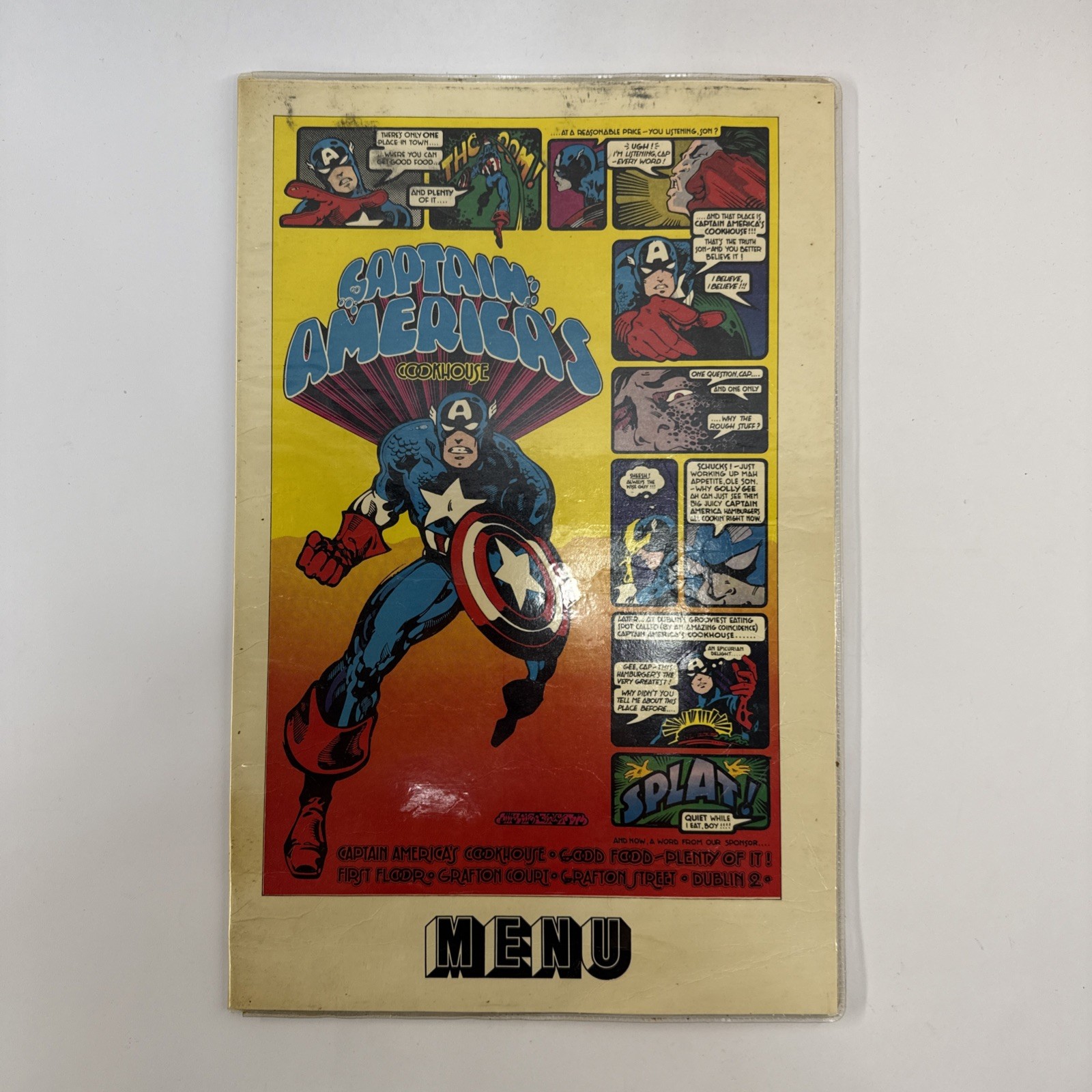 Vintage 1970s Captain America's Cookhouse Dublin Menu Jim FitzPatrick Marvel