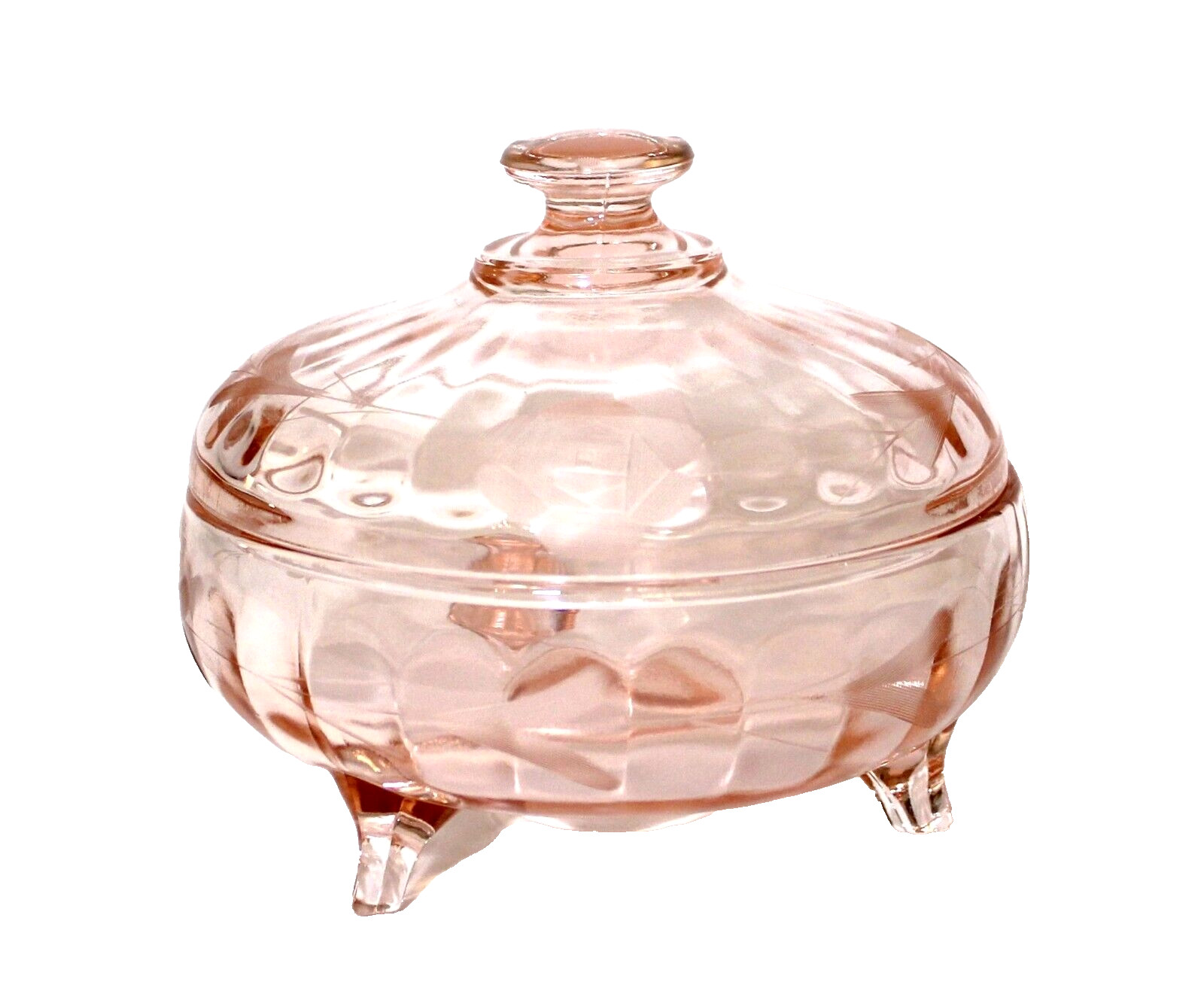 Covered Candy Dish Pink Optic Glass Footed Bowl