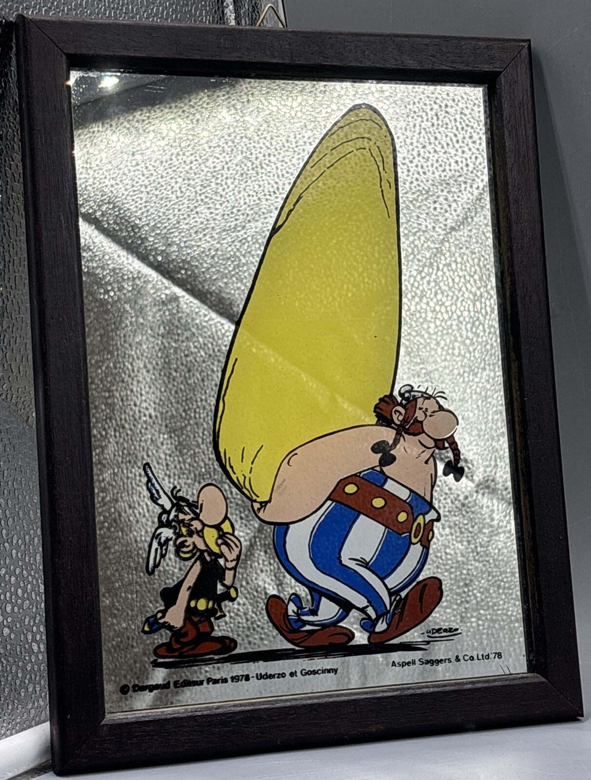 RARE Vintage Aspell Saggers ASTERIX & OBELIX Wall Mirror Uderzo 1978 Framed
