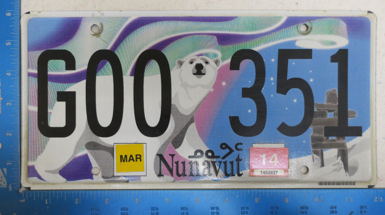 Nunavut License Plate 2014 Governmnet G Gov Graphic Bear Tag 14 G00351 351