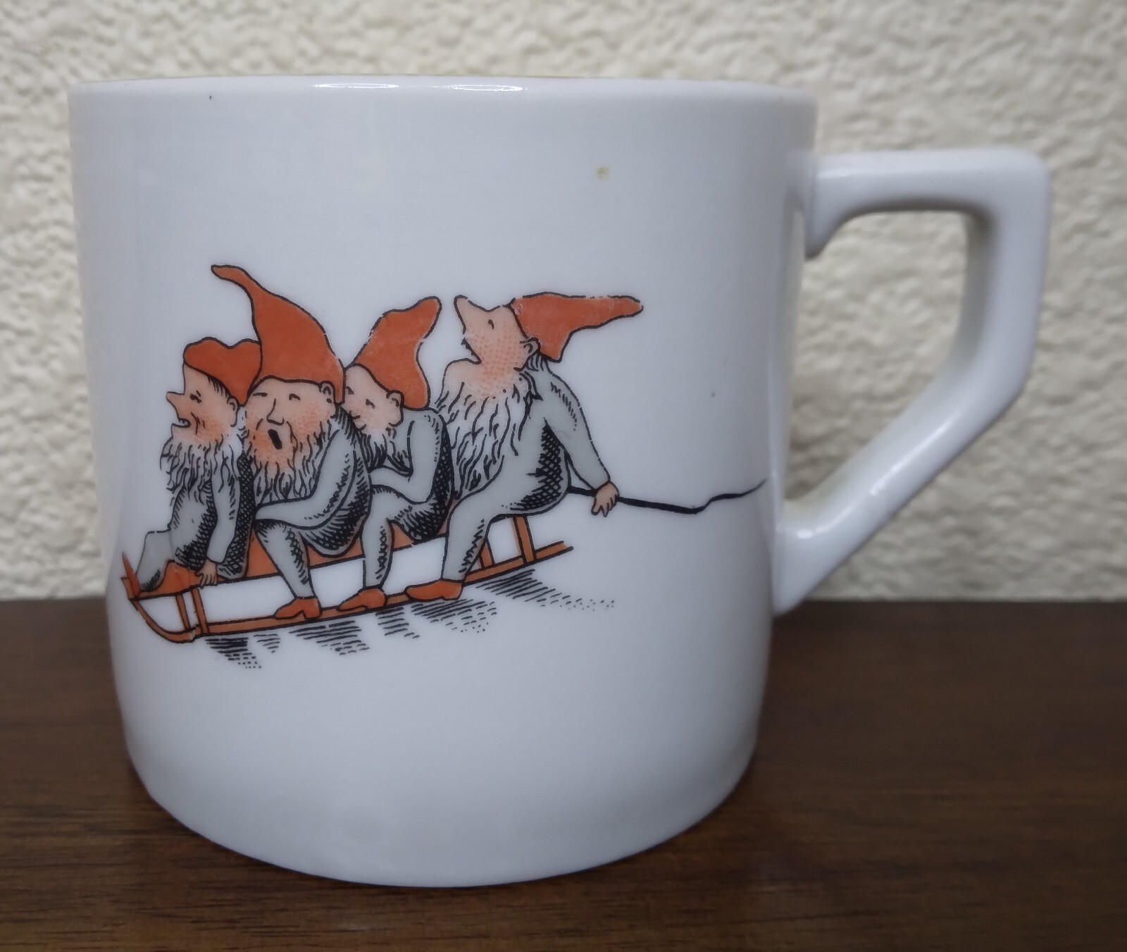 Vintage PORSGRUND Elves Elf Mug Cup NORWAY 1960 Christmas Gnomes 