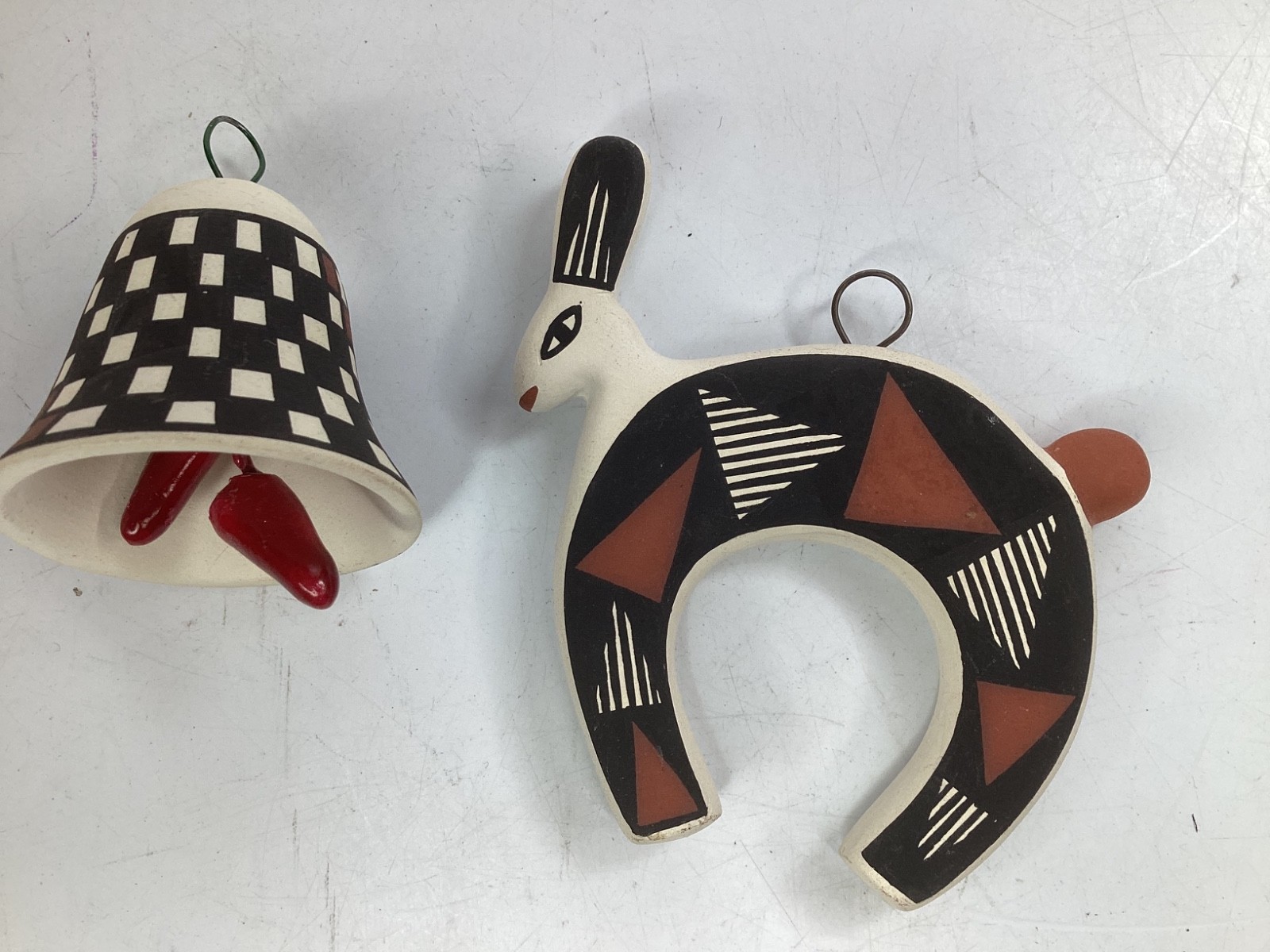 Vtg Native American Acoma Pueblo Minature bell, pepper,deer Signed G Cerno (L12)