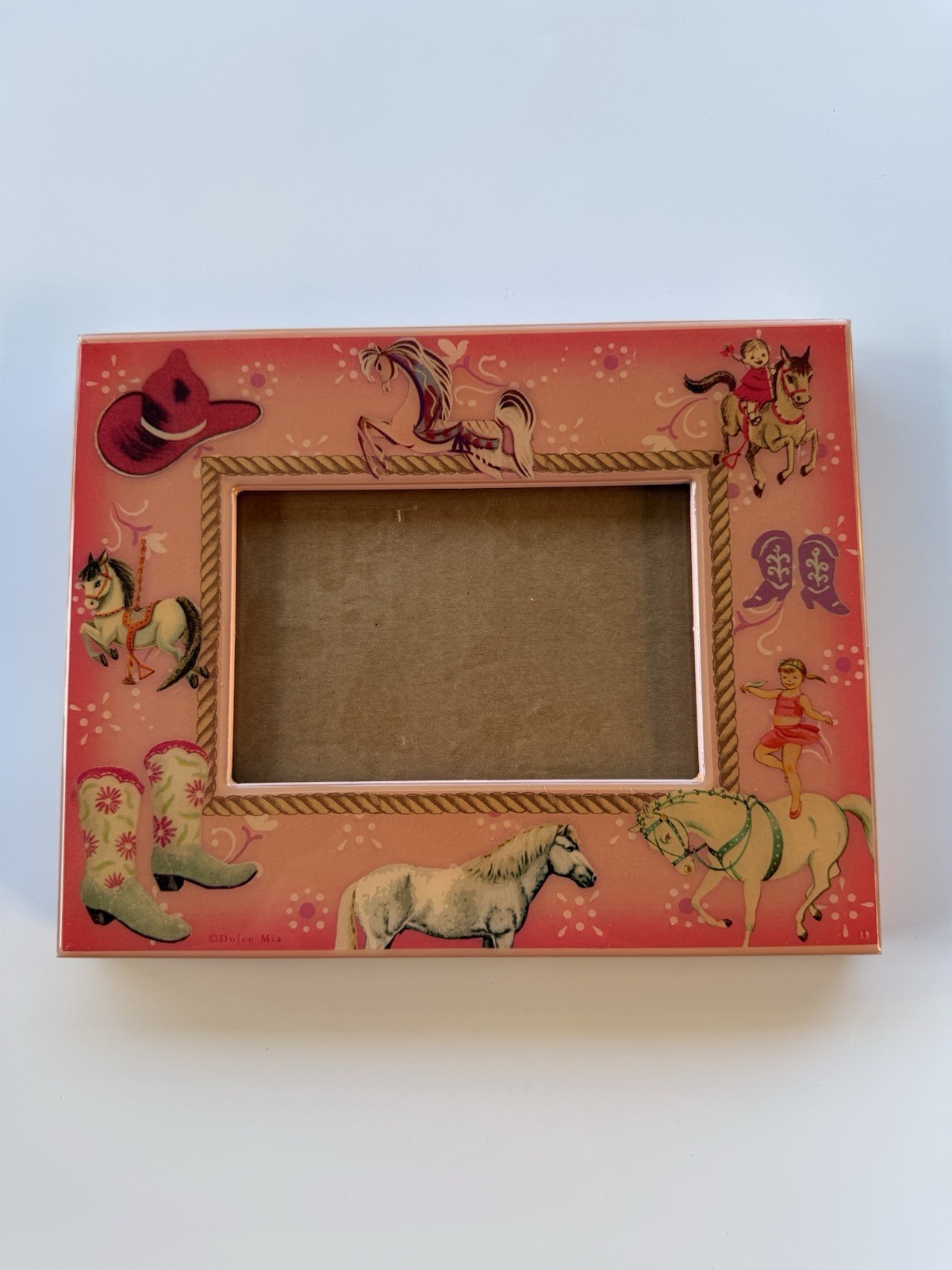 Vintage Dolce Mia Kids Western Picture Frame Girls Pink Cowgirl Horses