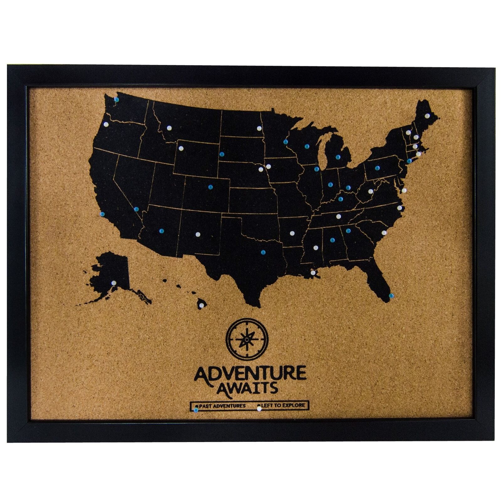 Pushpin Bulletin Cork Board USA Wall Map and Pins | US Travel Tracker Map for...