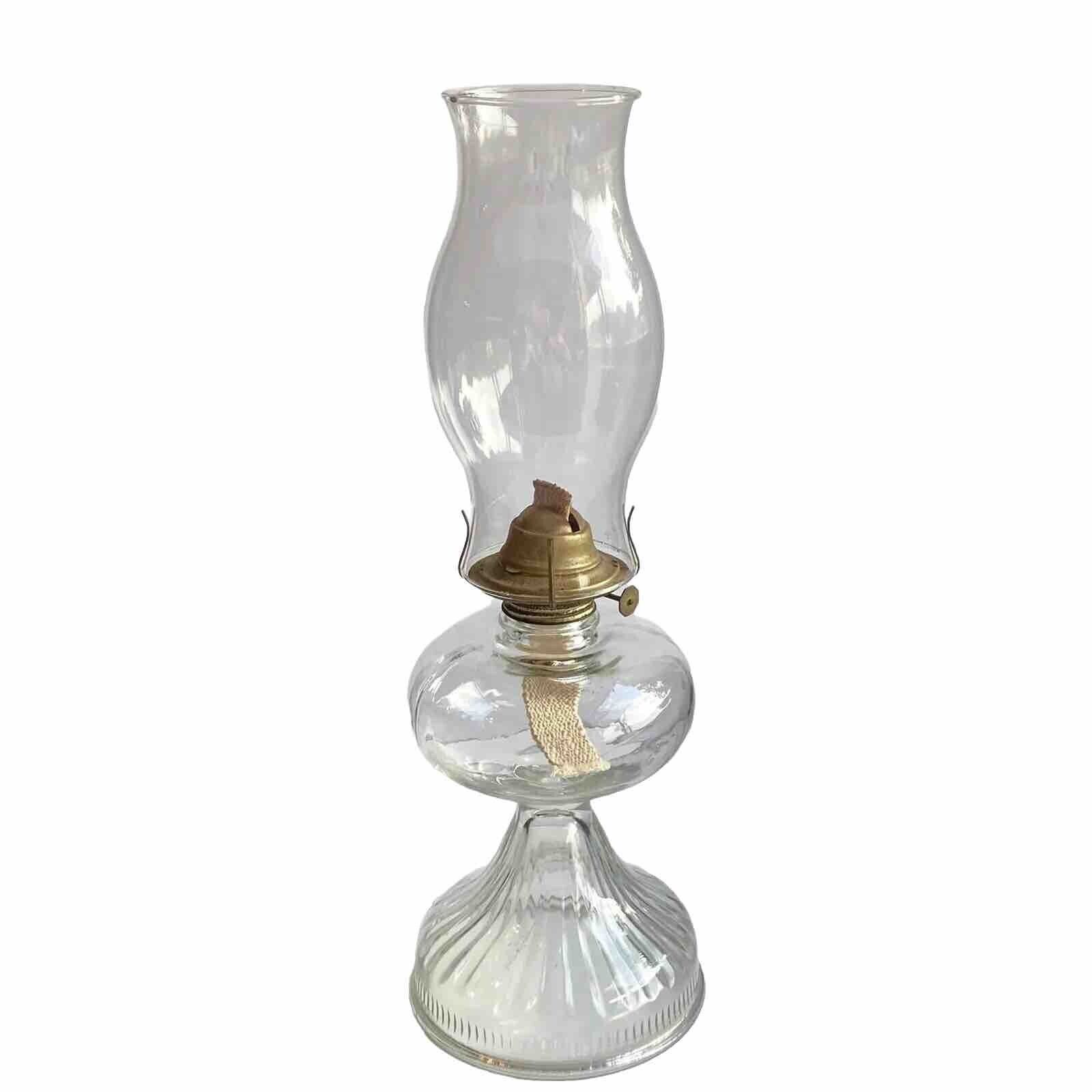 Oil Lamp Eagle Burner Risdon 18” Clear Pressed Glass w Shade Ribbed Plume Atwood
