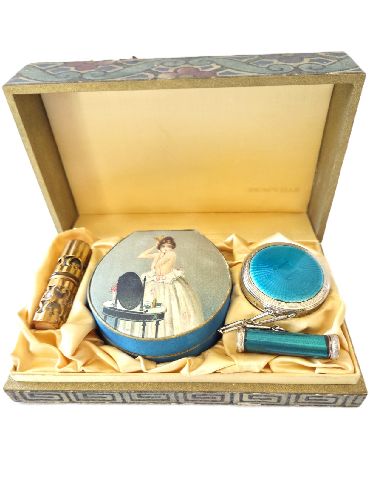 Vintage Deauville Perfume Powder Compact Vanity   Box Set Richard Hudnut