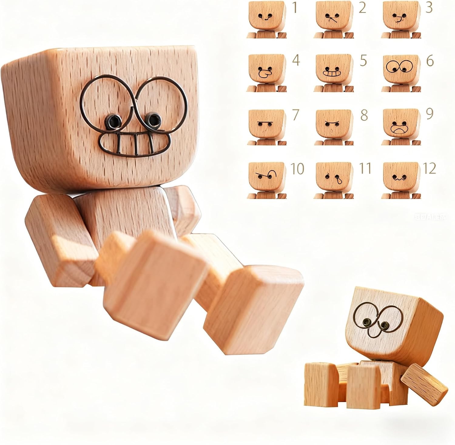 Shaking Wooden Man Figurine with 12 Magnetic Changeable Faces - Handmade Shak... Shaking Wooden Man Figurine with 12 Magnetic Changeable Faces - Handmade Shak...