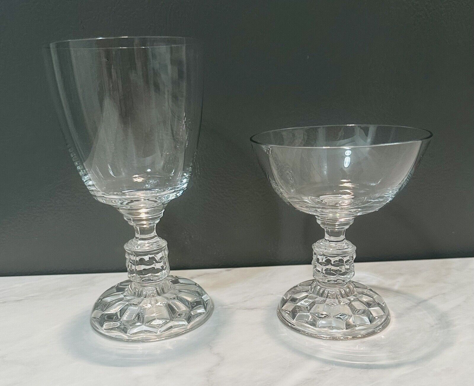 Fostoria Glass American Lady Set Of Water Goblet & Champagne  Cube Glassc1934