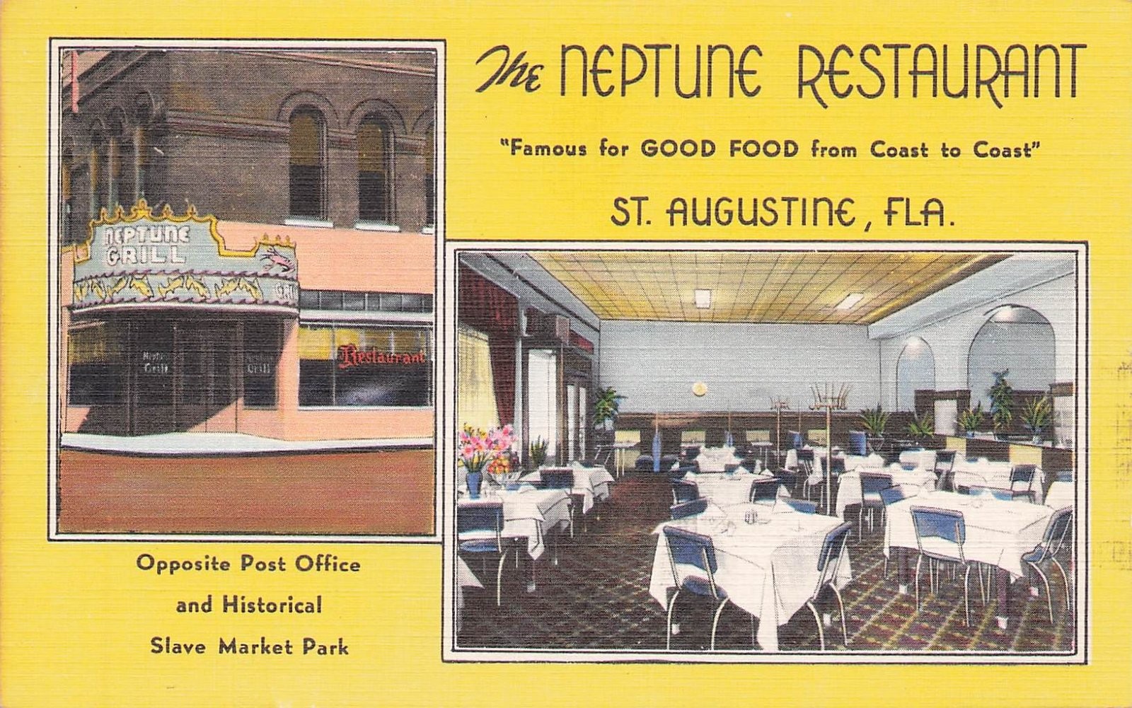 St. Augustine Florida Neptune Restaurant Exterior Interior Postcard