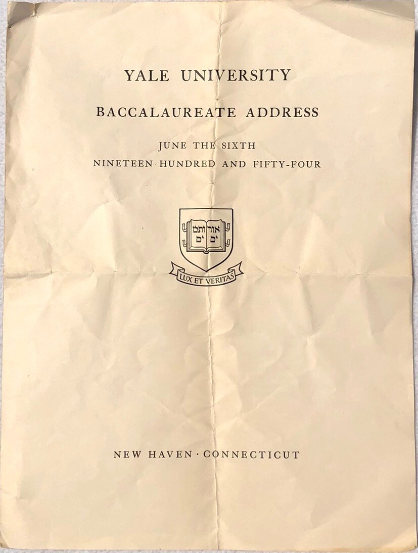 1954 Original YALE UNIVERSITY Commencement Notices Paper