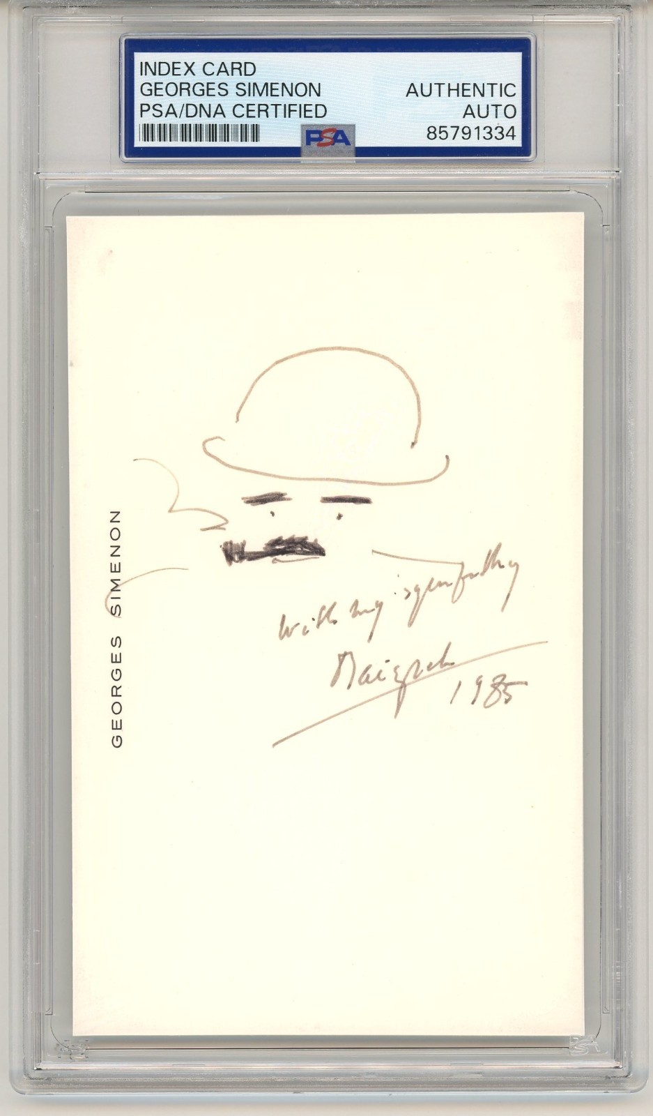 Georges Simenon ~ Signed Autographed Detective Jules Maigret Sketch  ~ PSA DNA