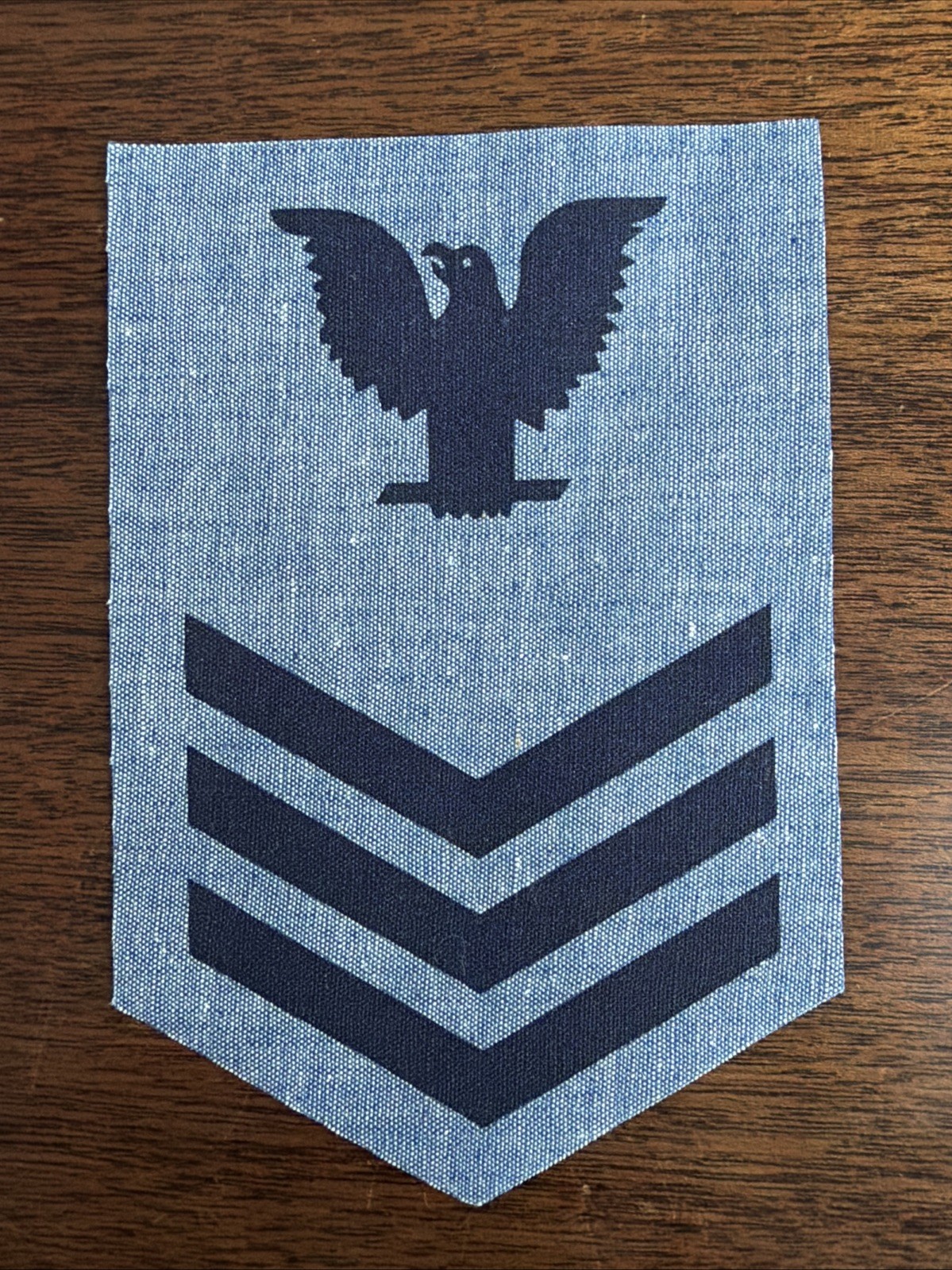 NOS US Navy Vanguard Petty Officer 1st Class Chevron Eagle Patch Crow Chambray
