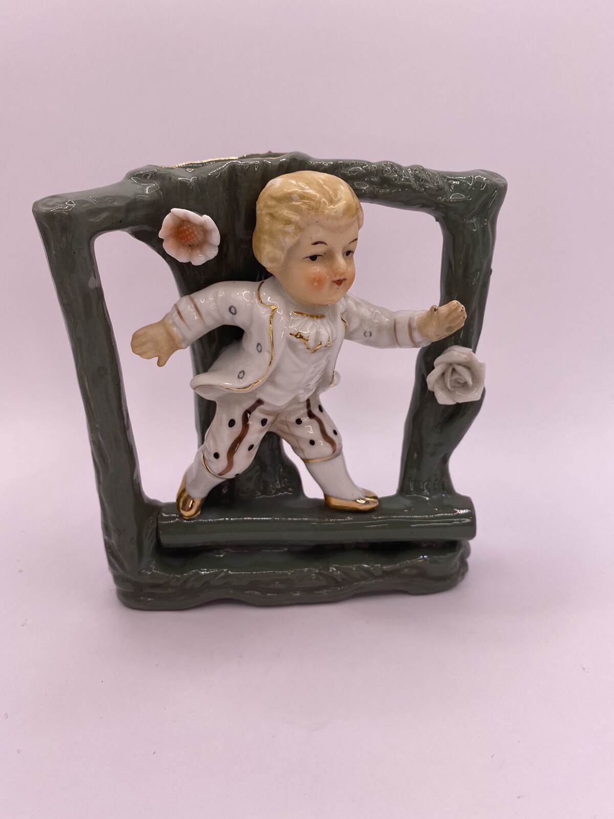 Vintage Victorian Style Boy Flower Holder Figurine/ Vase Planter