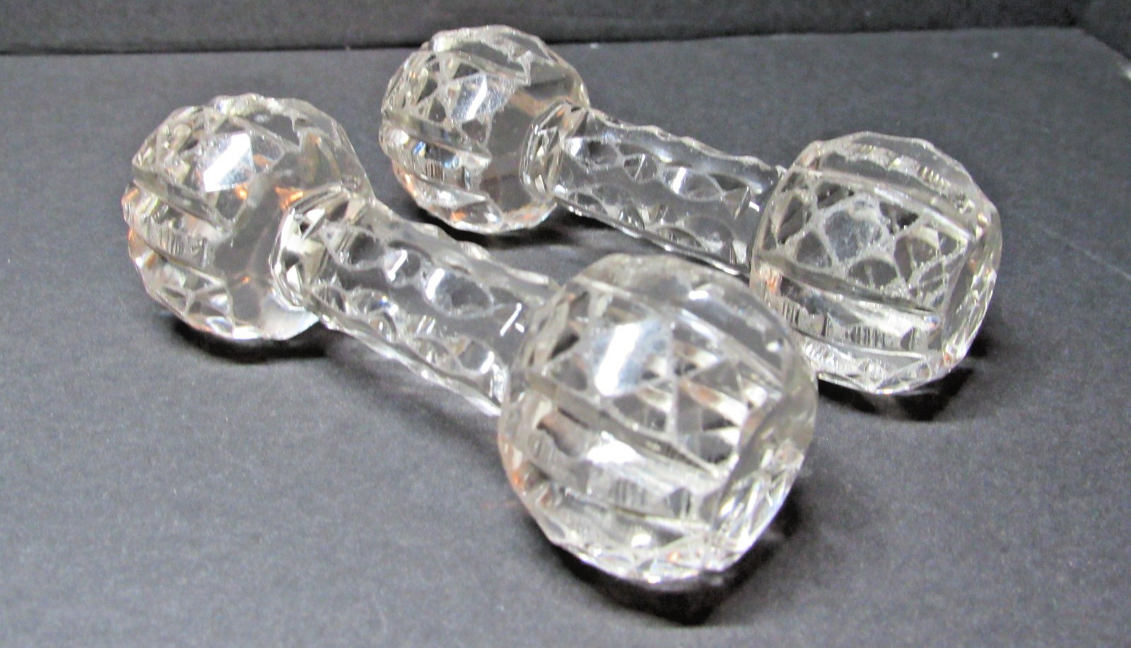 2 Vintage  Crystal Glass Dumbbell Style Elegant Knife Rest Stand #A27-25