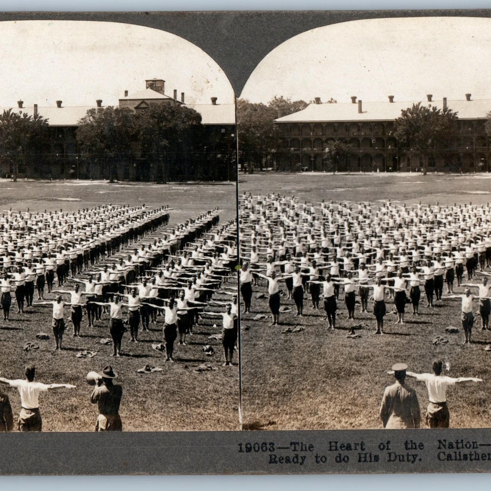 c1900s Army Calisthenics Stereoview Card Physical Training Exercise Military V50