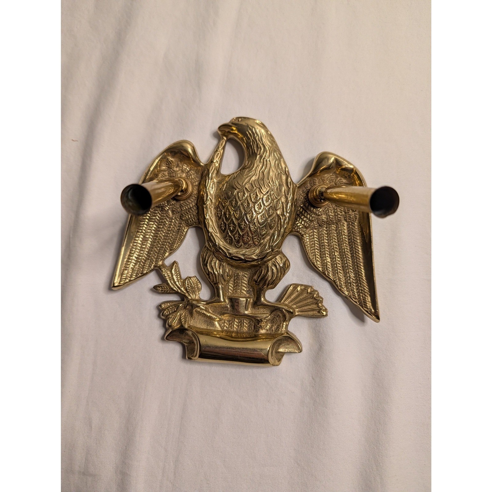 Vintage Solid Brass American Eagle Double Pen Holder Desk Accessory Americana