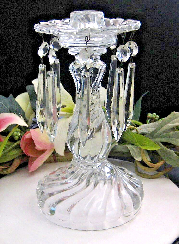 VINTAGE Glass Candlestick Holder w/ 8 Prisms Swirl pattern