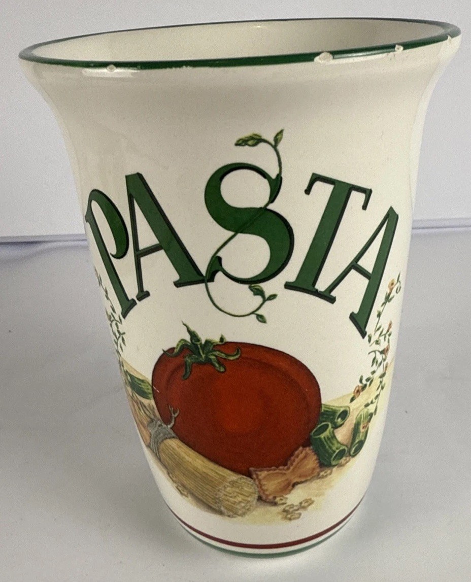 VTG Treasure Craft Pfaltzgraff Ceramic Pasta Spaghetti Storage Crock Utensil Jar