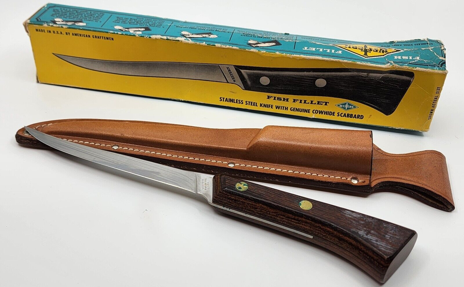 NOS Western Fish Fillet Knife In Box With Sheath