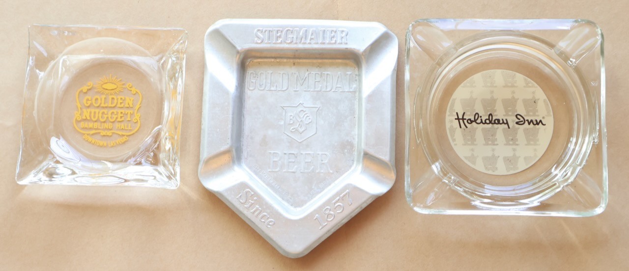 (3) Vintage Advertising Ashtrays:  Golden Nugget / Holiday Inn / Stegmaier Beer
