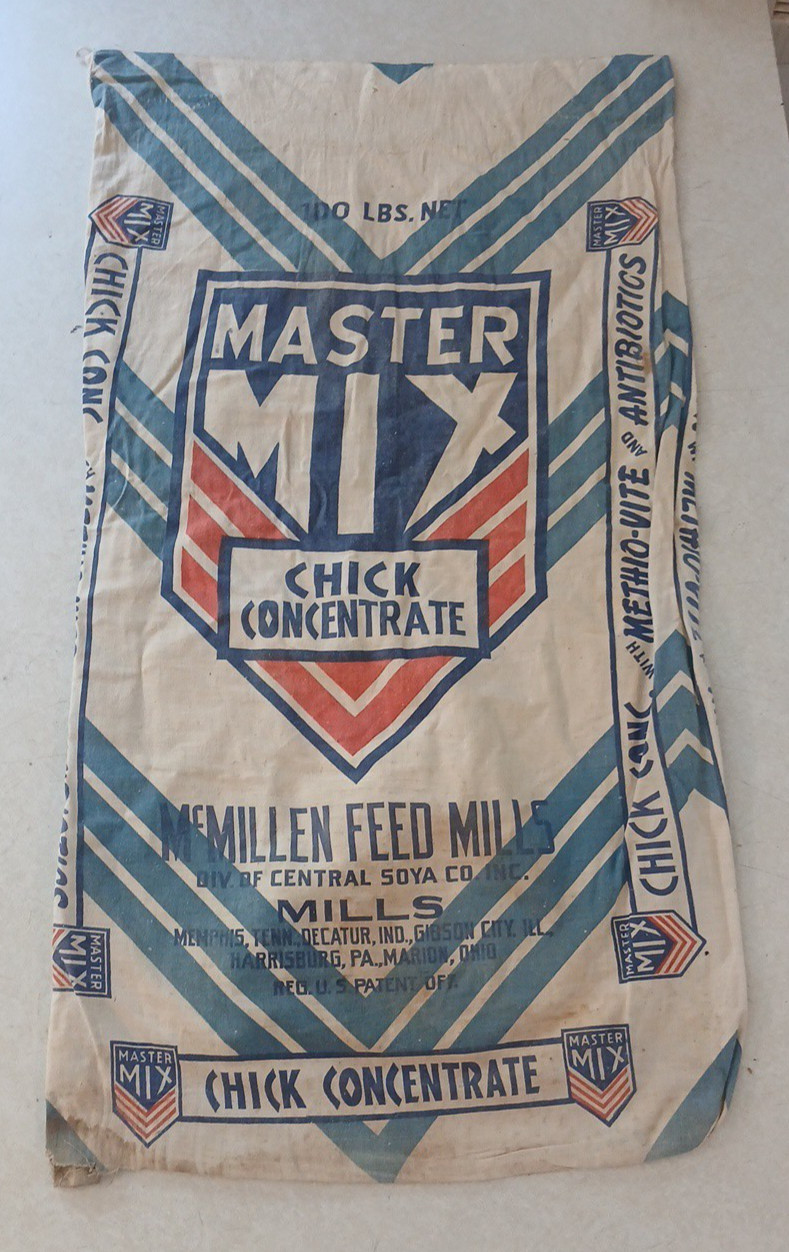 Vintage McMillen Feed Mill Master Mix Chick Concentrate Farm Linen Bag 38x21