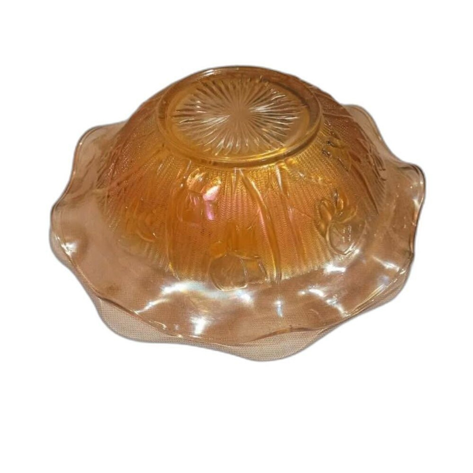 Vintage Jeannette Iris Herringbone Marigold Carnival Glass 9.5” Bowl Dish Decor
