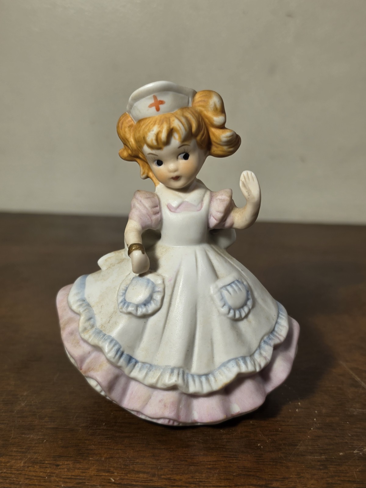 VTG 1980'S 70'S TAIWAN ENESCO STYLE NURSE PORCELAIN FIGURINE PINK BLUE