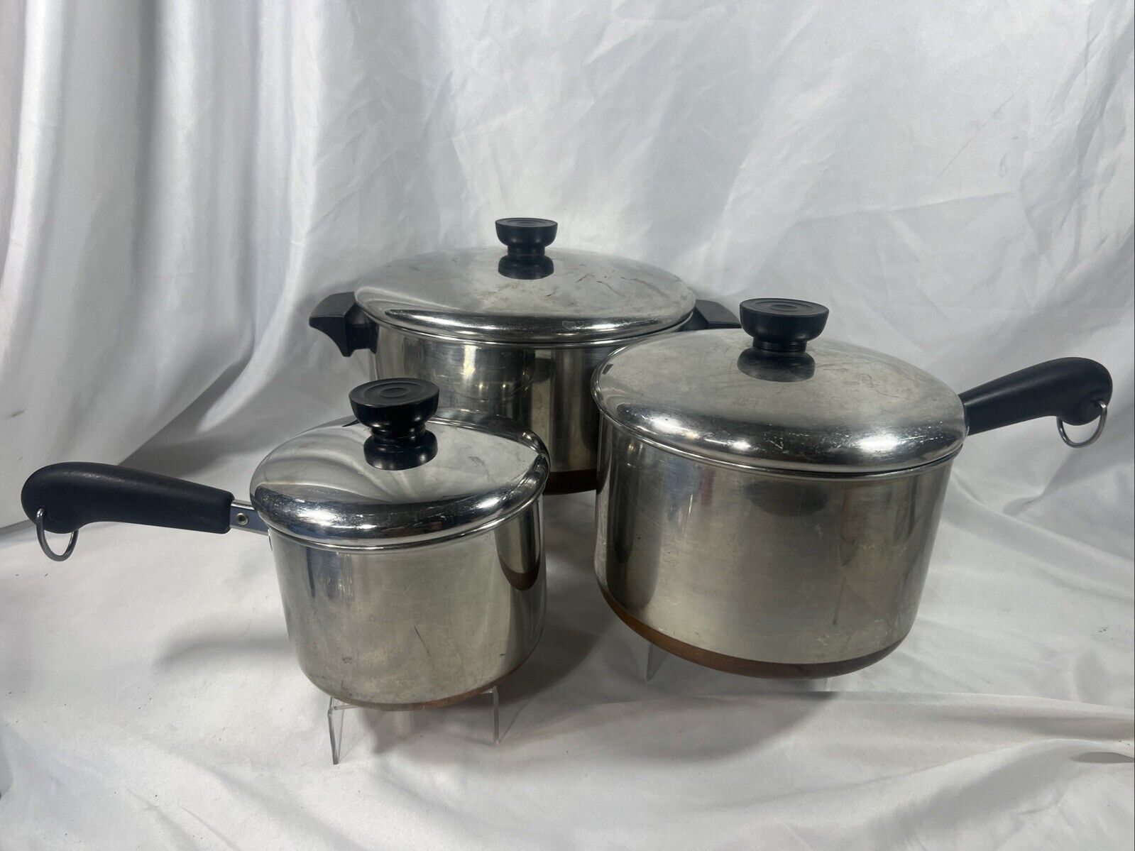 Revere 1801 Ware Copper Bottom Cooking Pots  6 Piece Set: 1/2 Qt, 3 Qt, 4.5 Qt