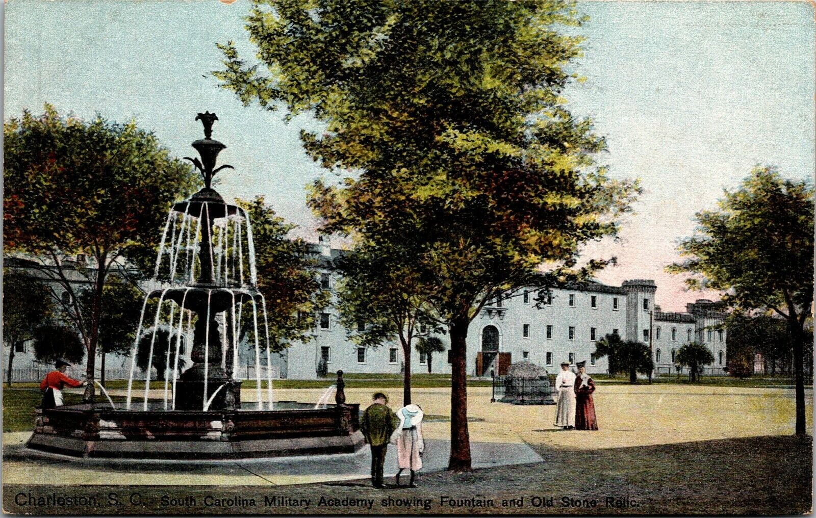 Vtg Charleston SC South Carolina Military Academy Fountain 1910s Postcard