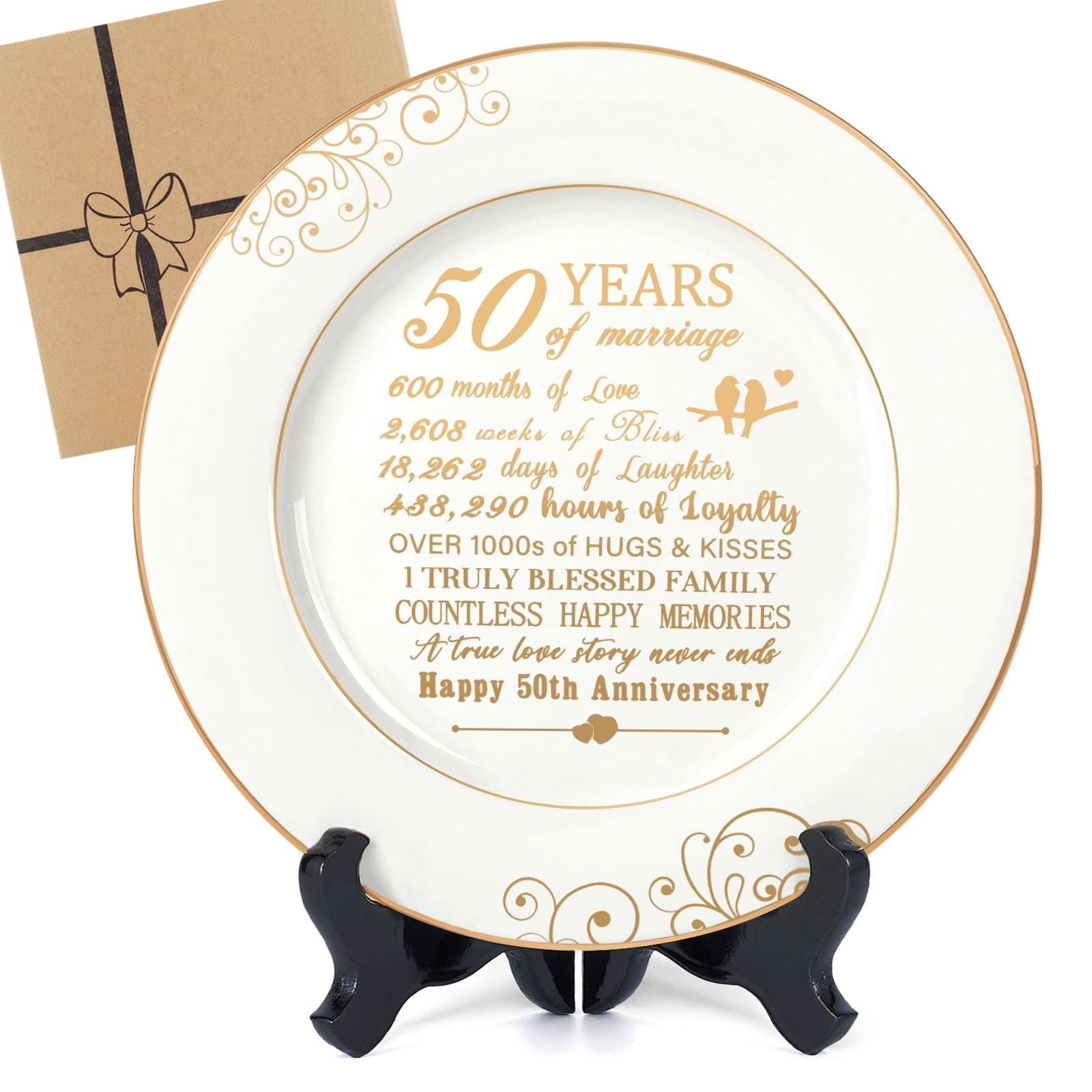th Anniversary Ceramic Plate 9 Inch 24K Gold Foil Display Stand Wedding Gift